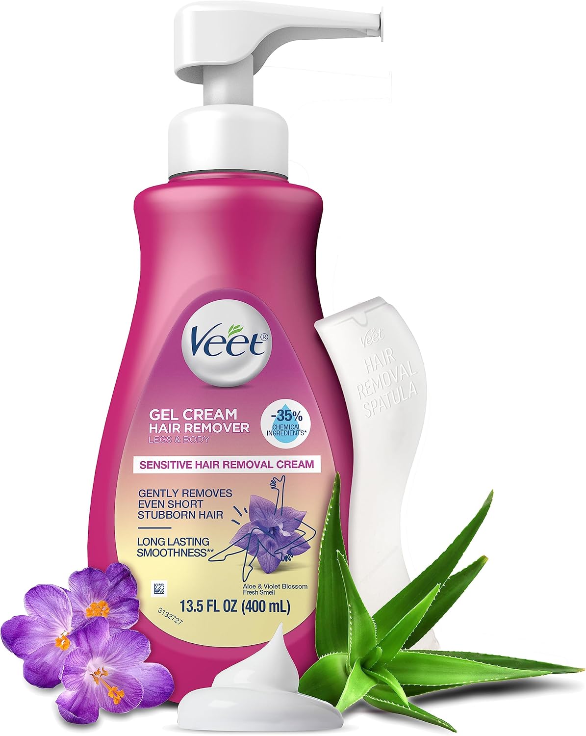 Veet Hair Removal Gel Cream for Sensitive Skin – Legs & Body Hair Remover with Fresh Aloe & Violet Blossom Scent (13.5 oz / 400)