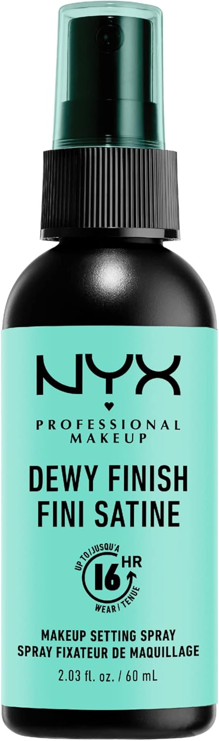 NYX Professional Makeup Dewy Finish Setting Spray, Long Lasting 16h Wear, Nourishes Dry Skin, Leaves Skin Radiant and Moisturized, Sheer and Smooth, Vegan Formula, 60mL