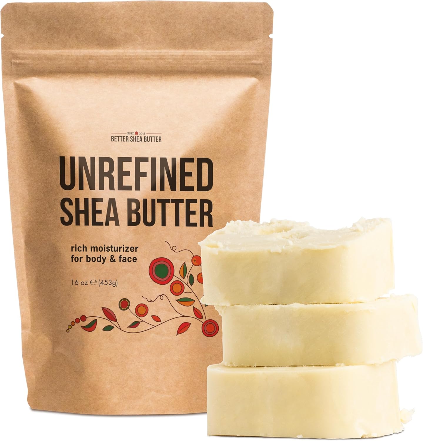 Better Shea Butter – Unrefined Shea Butter 1 lb – Raw, Grade A, Pure & Organic Moisturizer for Skin, Face, Hair, DIY Body Butter, Lotion, Soap Making