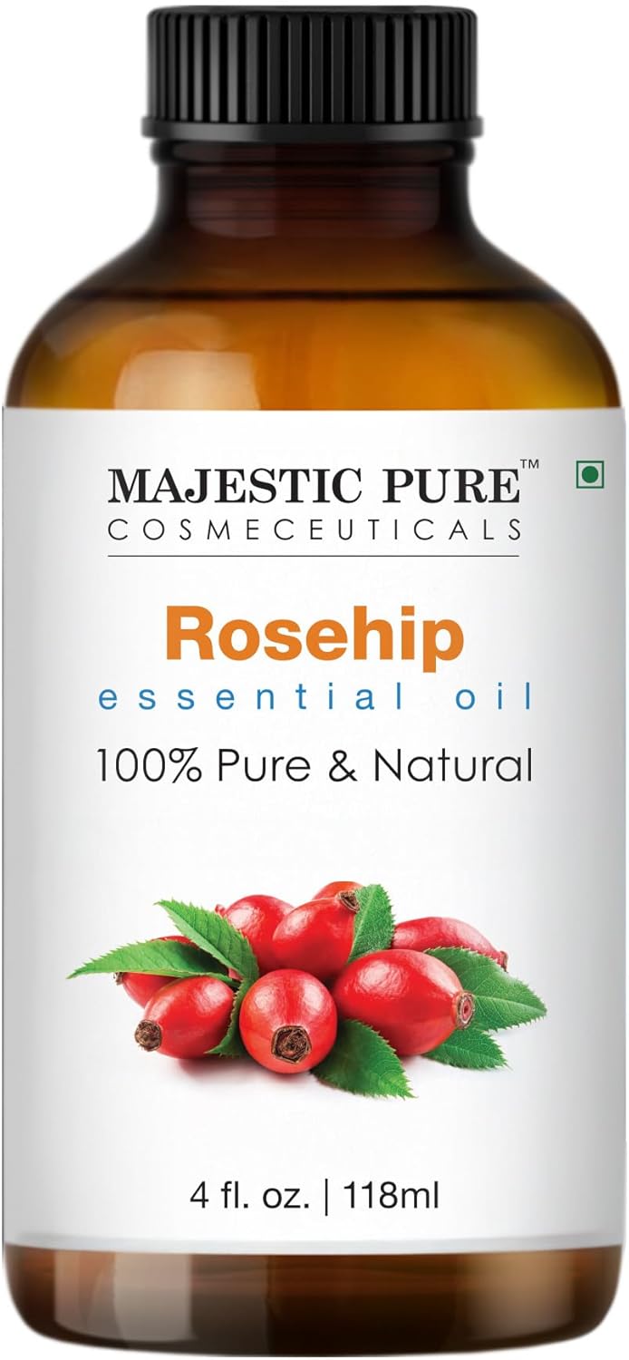 MAJESTIC PURE Rosehip Essential Oil | 100% Pure and Natural Rosehip Oil | Premium Grade Essential Oils for Hair Care, Home Diffusers, Skin, Aromatherapy, Massage and Humidifiers | 118 ml