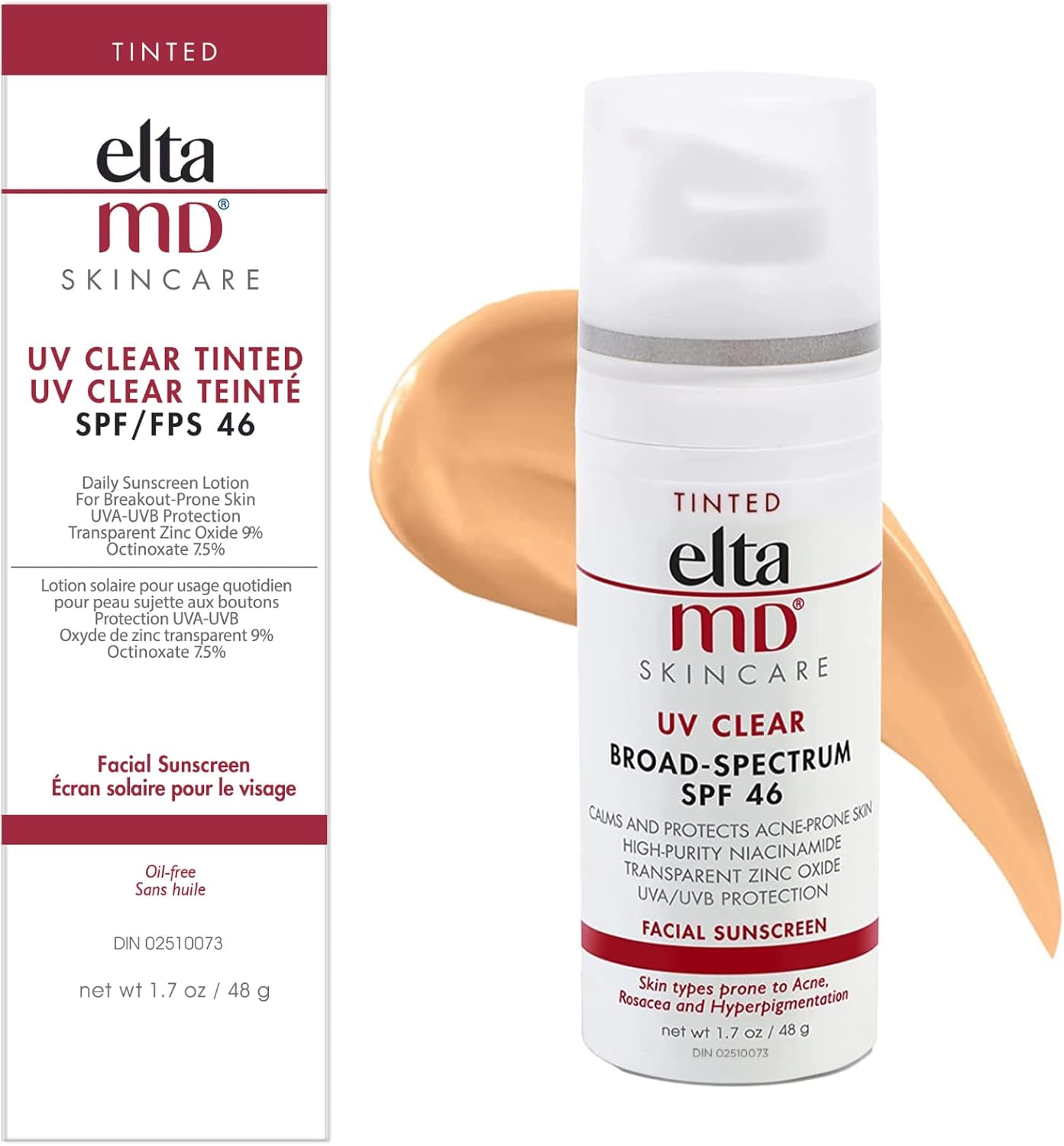 EltaMD UV Clear SPF 46 Tinted Face Sunscreen, Broad Spectrum Sunscreen For Sensitive Skin And Acne-Prone Skin, Oil-Free Mineral-Based Sunscreen, Sheer Face Sunscreen With Zinc Oxide, 1.7 Oz Pump