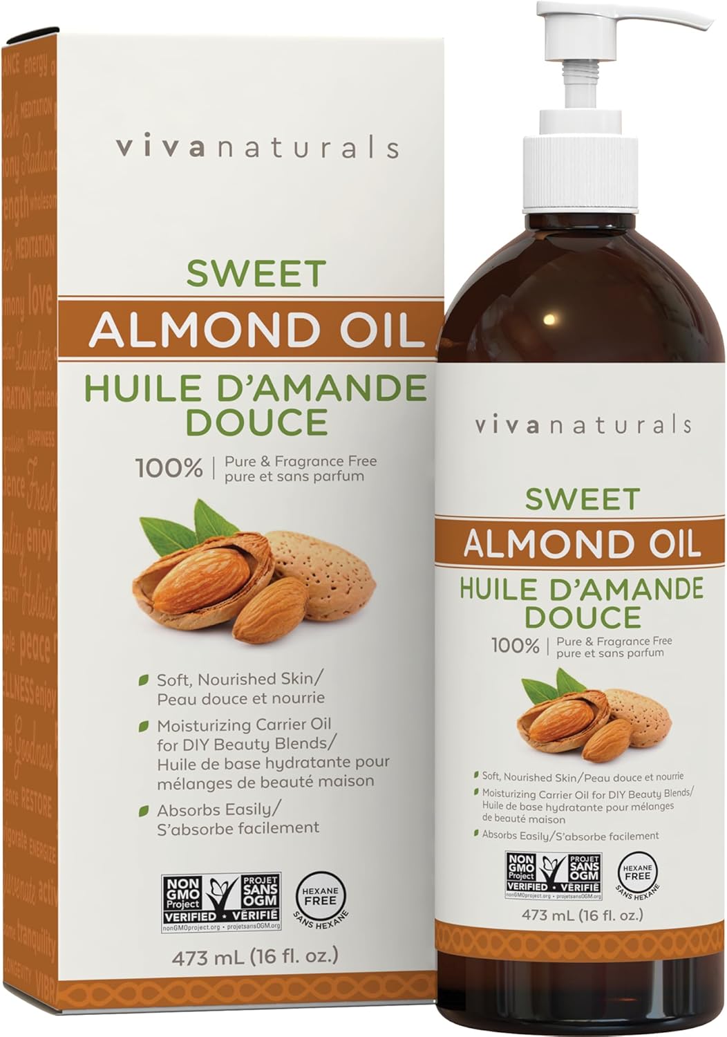 Sweet Almond Oil – Almond Oil for Skin & Hair, Hydrating Body Oil and Body Oil After Shower, Lightweight & Nourishing Formula, Ideal for All Skin Types, 16 fl oz