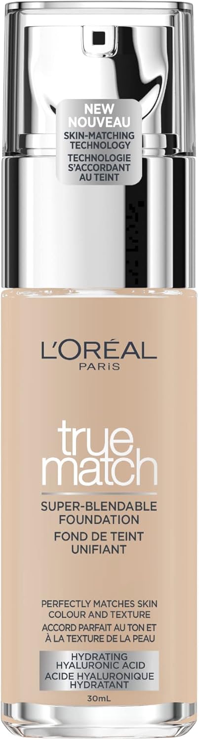 L’Oréal Paris True Match Super-Blendable Liquid Foundation, Skincare Infused with Moisturizing Cream & Hyaluronic Acid, 30 ml, Shade: 2C Rose Vanilla