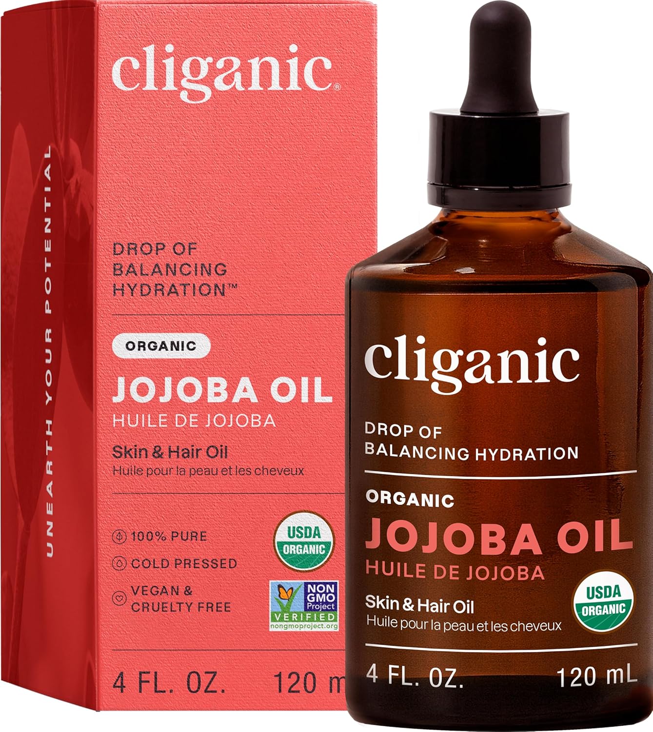 Cliganic USDA Organic Jojoba Oil, 100% Pure (120ml Large) | Natural Cold Pressed Unrefined Hexane Free Oil for Hair, Face, Nails & Cuticles | Carrier Oil Certified Organic | 90 Days Warranty