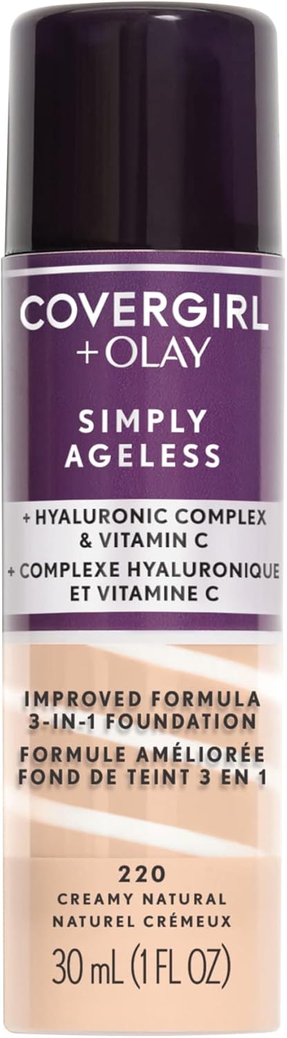 Simply Ageless 3-in-1 Liquid Foundation Infused with Hyaluronic Complex, Vitamin C and Niacinamide - Hydrating Formula, 100% Cruelty-Free