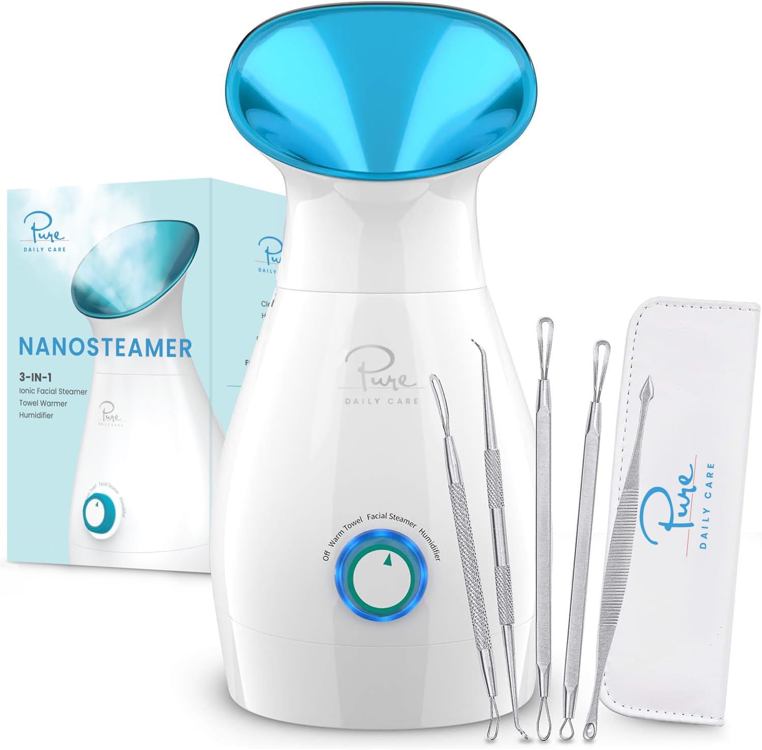 Ionic NanoSteamer - 3-in-1 Facial Steamer with Precise Temp Control - Atomizer - Mist - Humidifier- Unclogs Pores - Blackheads - Spa Quality - NanoSteam