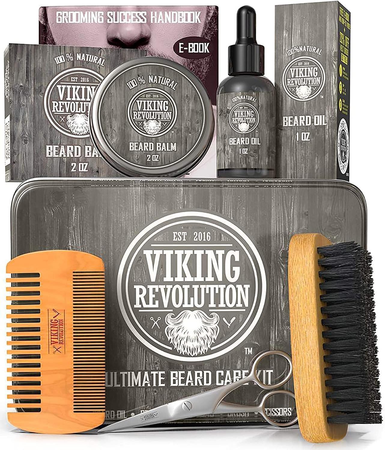 Viking Revolution - Ultimate Beard Kit - Beard Grooming Kit with Beard Brush, Beard Comb, Beard Balm, Beard Oil, Beard & Moustache Scissors - Gifts for Men