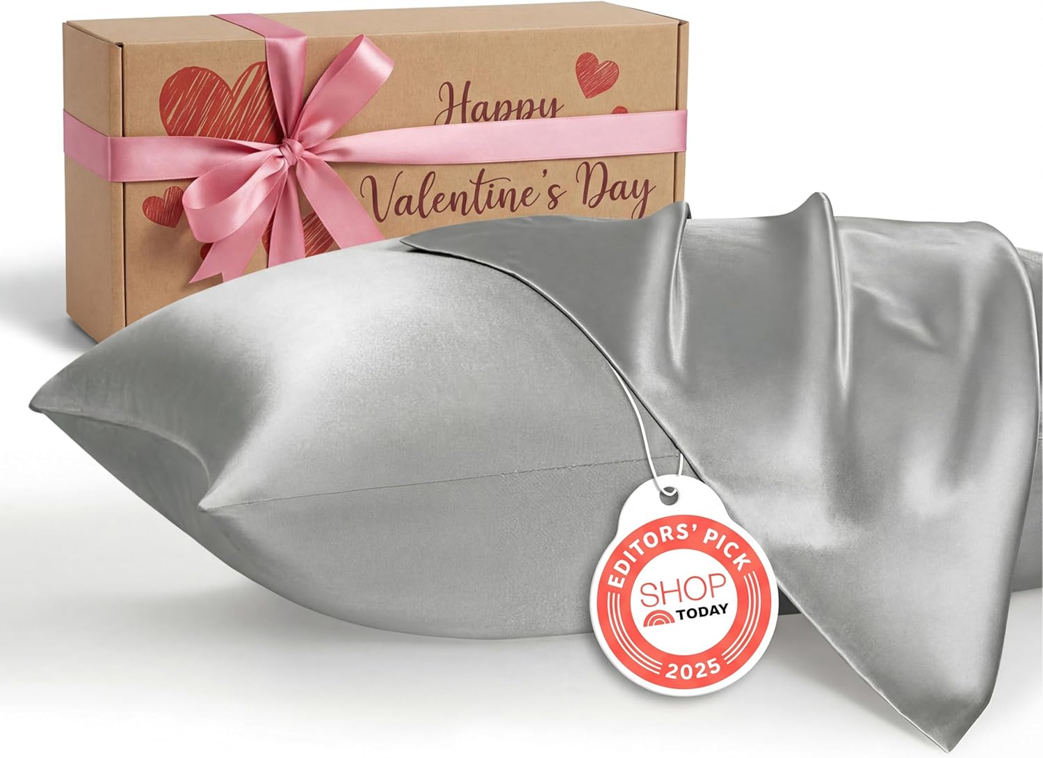 Bedsure Satin Pillow Case Queen Size 2 Pack, Similar to Silk Pillow Cases, Silky Pillowcase Covers with Envelope Closure, Room Decor Valentine Gifts for Women Men, Grey, 20x30 Inches