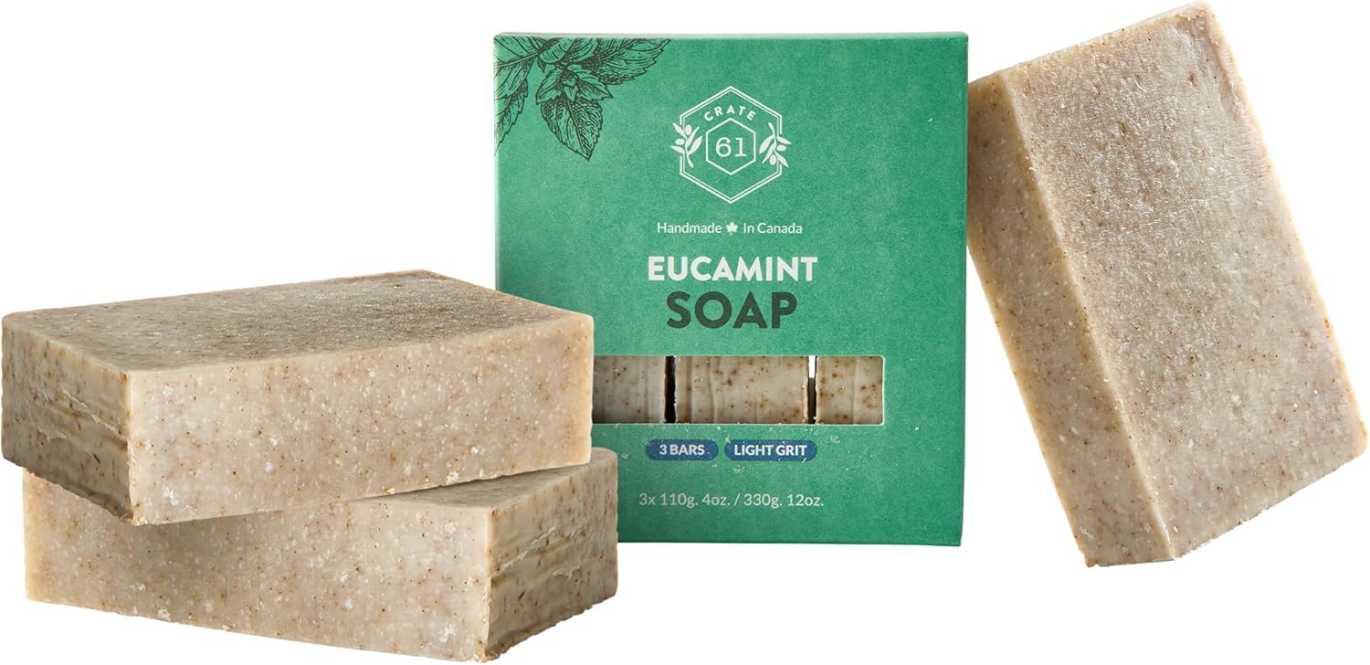 CRATE 61 ORGANICS Vegan Natural Bar Soap, Handmade Soap With Premium Essential Oils, Cold Pressed Face And Body For Men Women 3 Pack, (4 oz, Bars) (Eucamint)