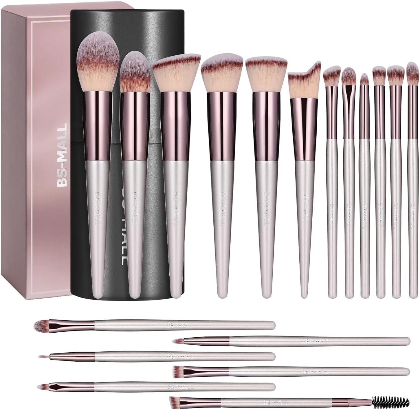 BS-MALL Makeup Brush Set 18 Pcs Premium Synthetic Foundation Powder Concealers Eye shadows Blush Makeup Brushes Champagne Gold Cosmetic Brushes
