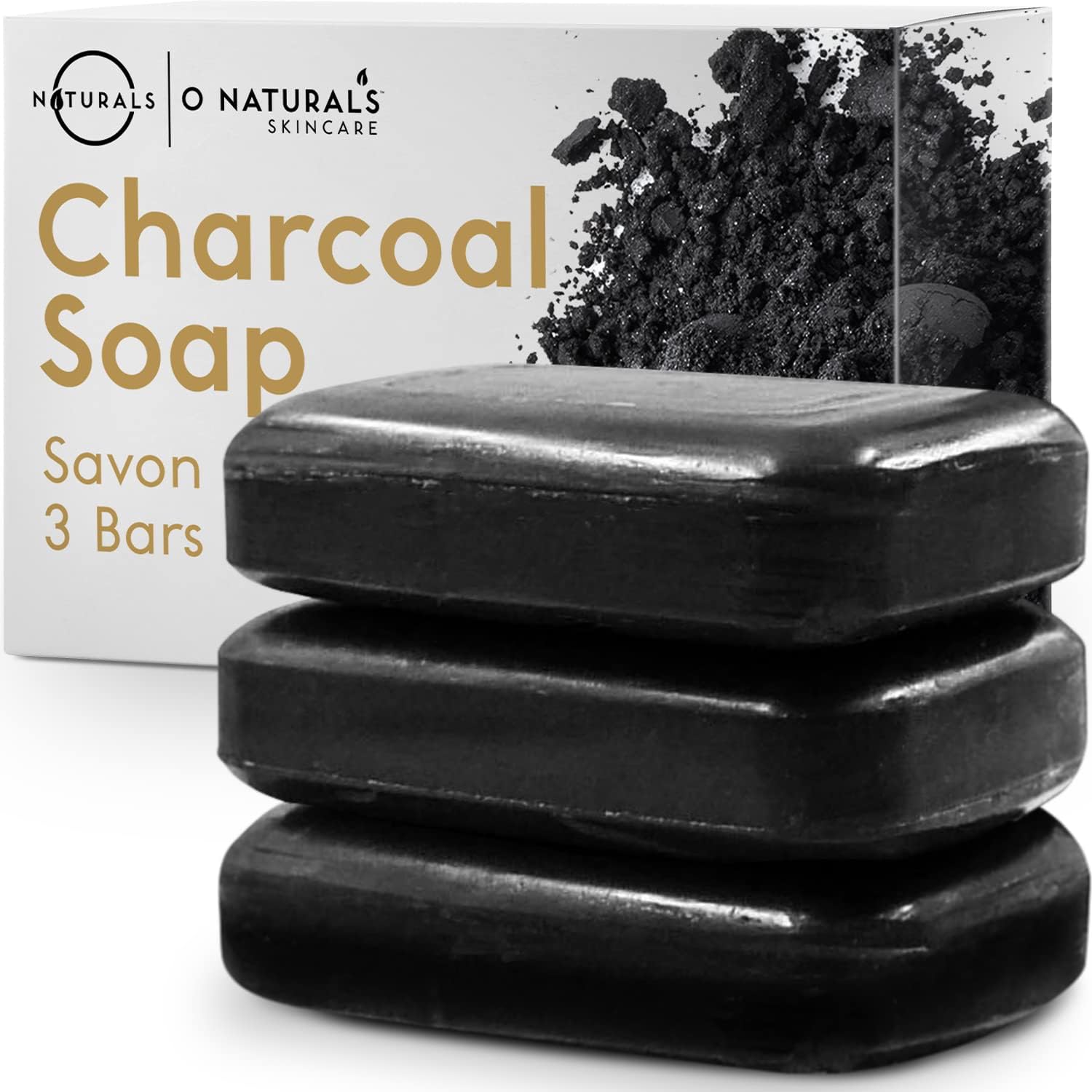 O Naturals 3pack Moisturizing Charcoal Bars - Natural Soap Bar - Body Soap Bars, Face Soap & Hand Soap - Shower Soap, Body Wash Bar - Gift for Women