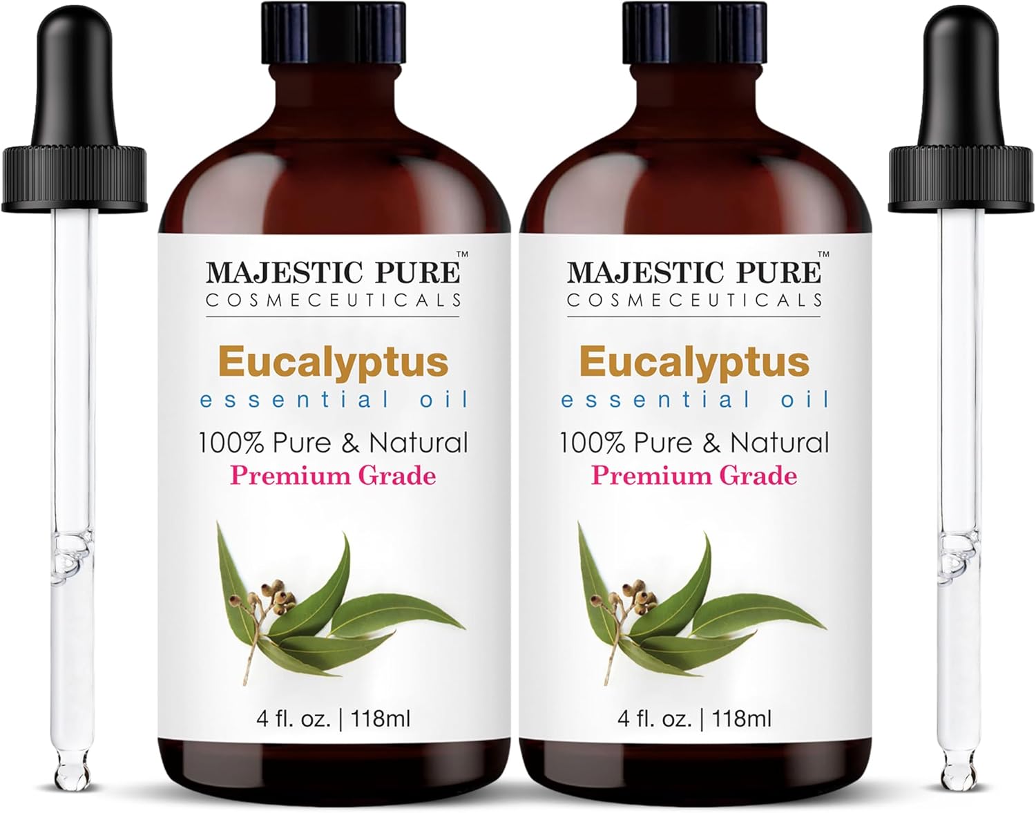 MAJESTIC PURE Eucalyptus Essential Oil | 100% Pure and Natural Eucalyptus Oil | Premium Grade Essential Oils for Hair Care, Home Diffusers, Skin, Aromatherapy, Massage and Humidifiers | 118 ml (Set of 2)