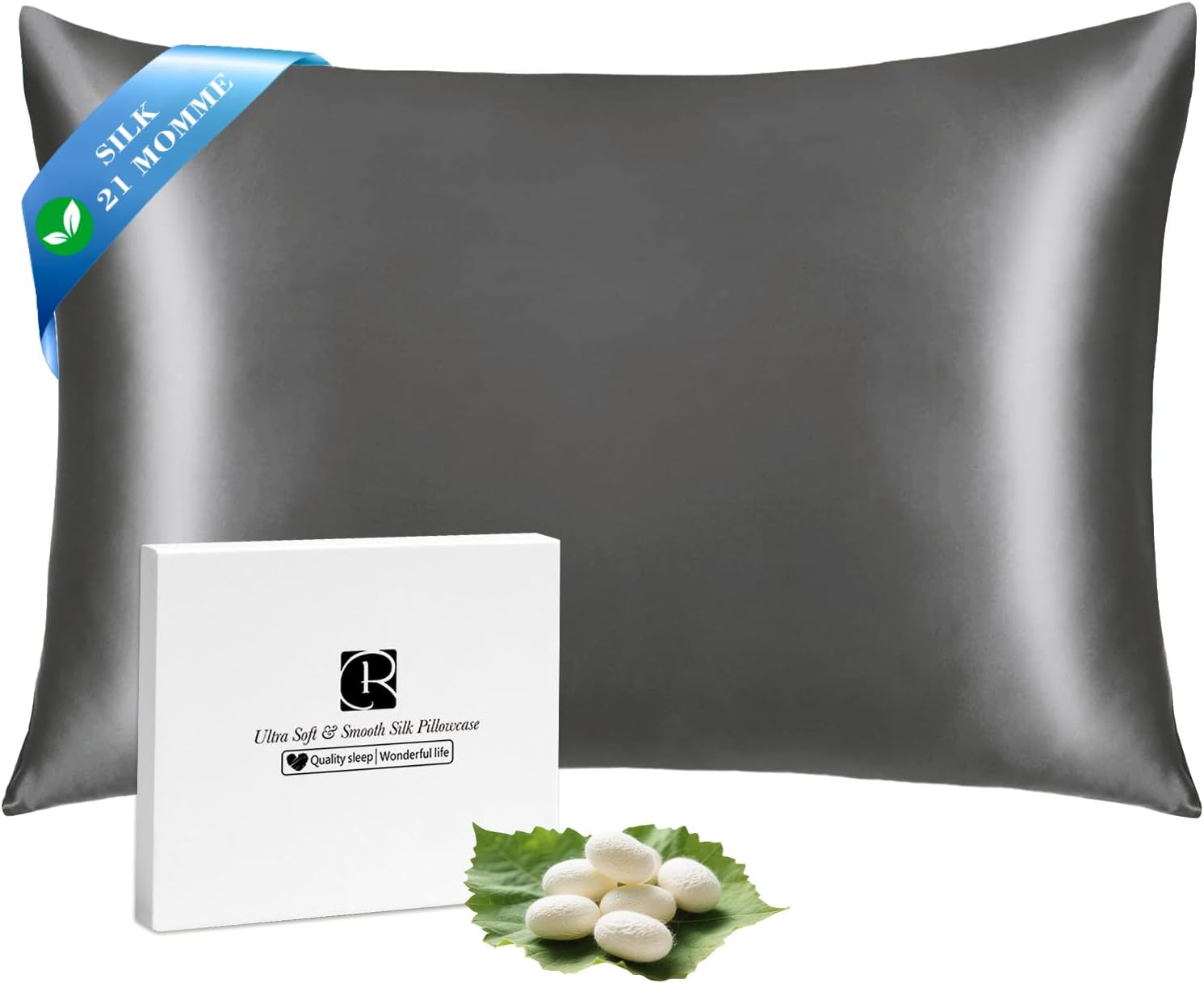 Ravmix Silk Pillow Case for Hair and Skin with Hidden Zipper, Both Sides 21Momme Mulberry Silk Pillowcase Cooling Pillow Cover, Gift for Women Men, Standard Size 20×26 inches, 1PCS, Space Gray