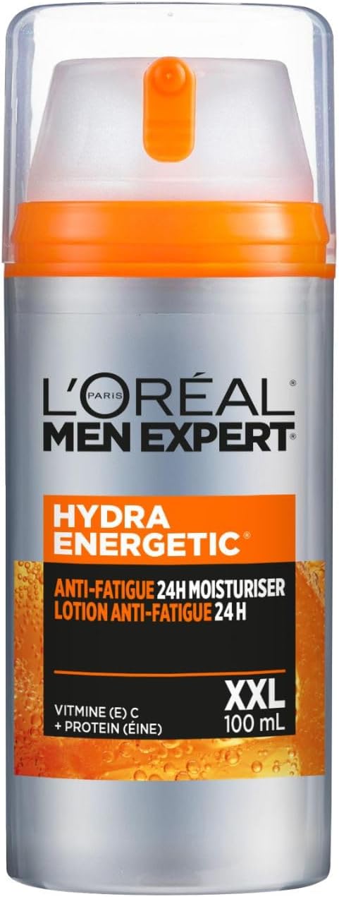 L’Oréal Paris Men Expert Hydra Energetic XXL Anti Fatigue Daily Non Greasy Moisturizer for Men with Vitamin C & Protein, 24HR Hydration, For Dry and Dull Skin, Reduces the Look of Fine Lines, 100ml
