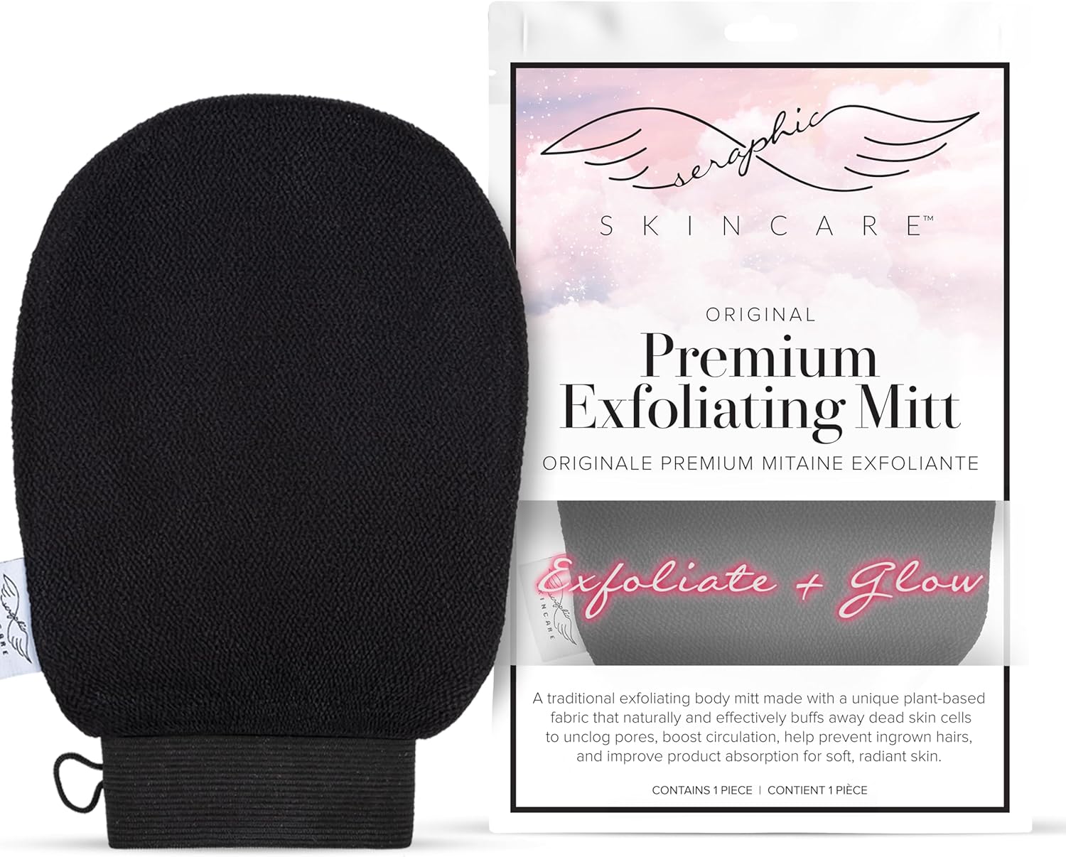 Seraphic Skincare (Original) Premium Exfoliating Mitt for Body (1pc) – 100% Vegan Viscose Traditional Body Scrub Glove Kessa Korean Washcloth – Body Exfoliator for Self-Tan Removal & Keratosis Pilaris