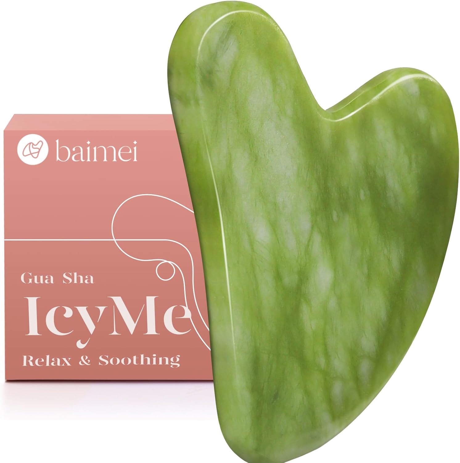 BAIMEI Gua Sha Facial Tool for Self Care, Massage Tool for Face and Body, Made of Xiuyan Jade, Relieve Tensions and Reduce Puffiness