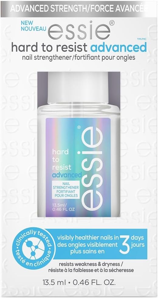 essie care hard to resist advanced nail strengthener, 8-free vegan formula, formulated with MS technology, clear, 13.5 ml
