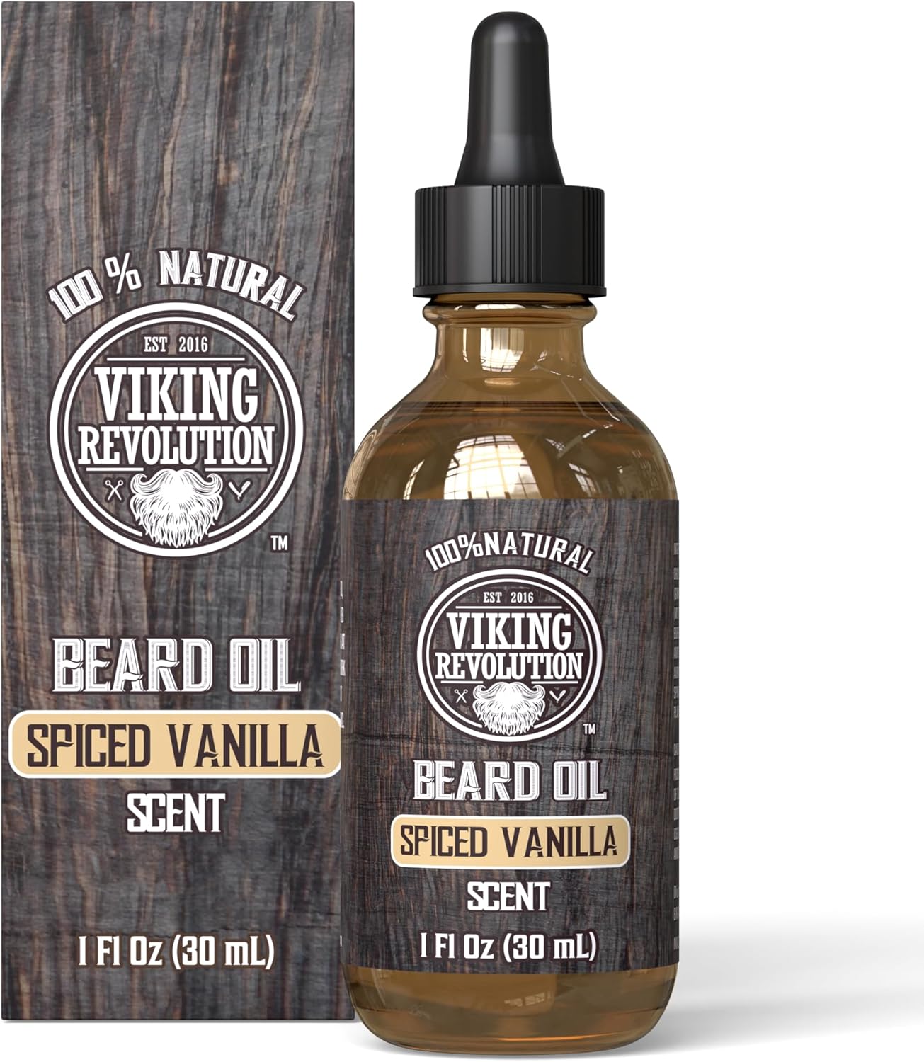 Viking Revolution - Beard Oil - All Natural Beard Oil Men with Argan Oil & Jojoba Oil - Softens, Smooths & Strengthens - Beard Conditioner - Gifts For Men - Spiced Vanilla - 30 ml