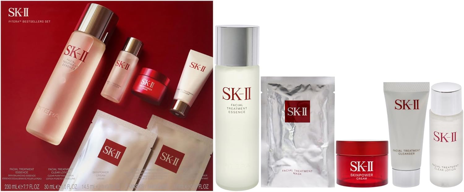 Pitera Bestsellers Set 7.7oz Facial Treatment Essence, 1oz Facial Treatment Clear Lotion, 0.4oz Skinpower Cream, 2 Facial Treatment Mask, 0.5oz Facial Treatment Cleanser Unisex 6 Pc