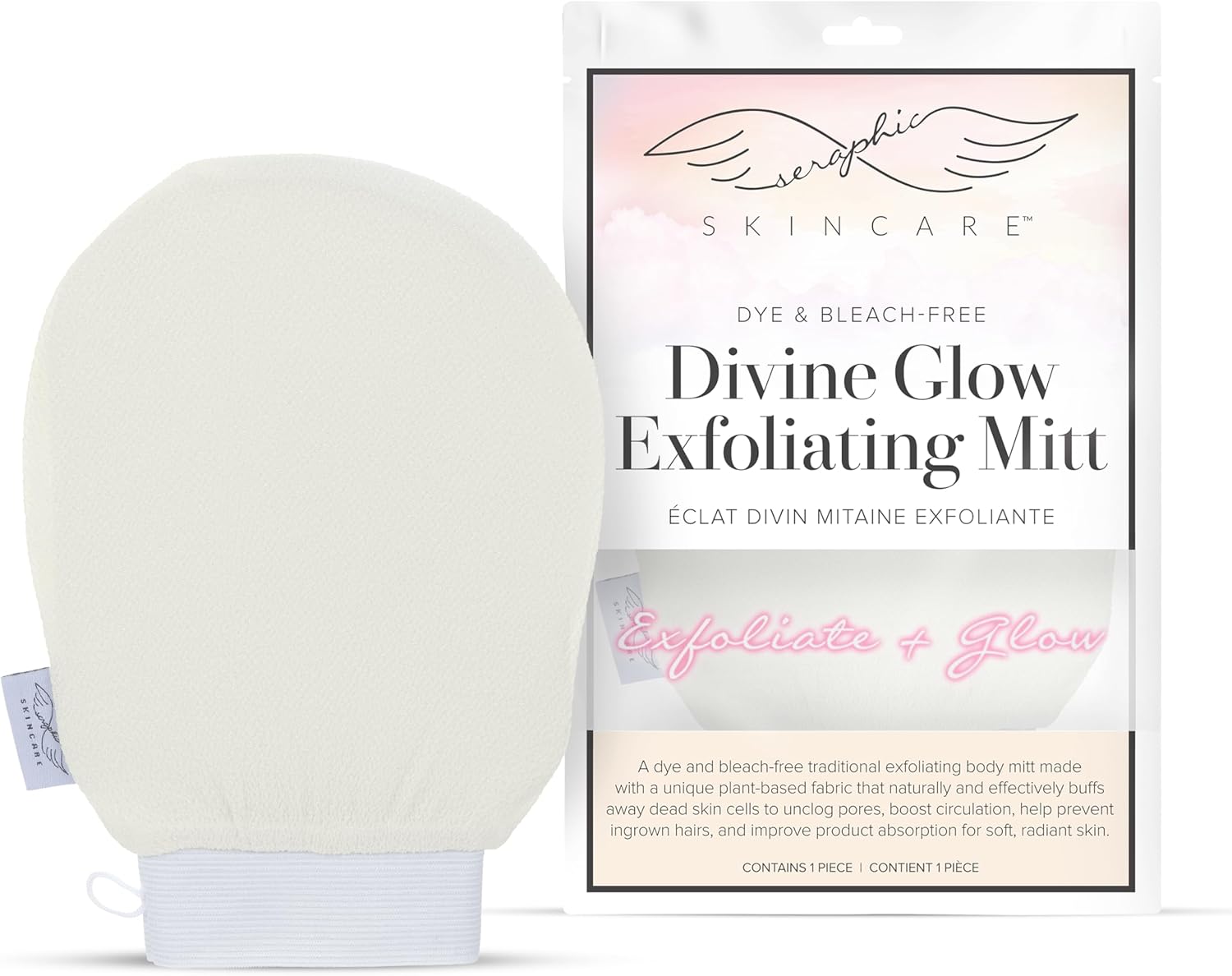 Seraphic Skincare Divine Glow Exfoliating Mitt (1pc) – 100%, Dye-Free, Bleach-Free Vegan Viscose Korean Exfoliating Glove – Body Exfoliator for Self-Tan Removal & Keratosis Pilaris