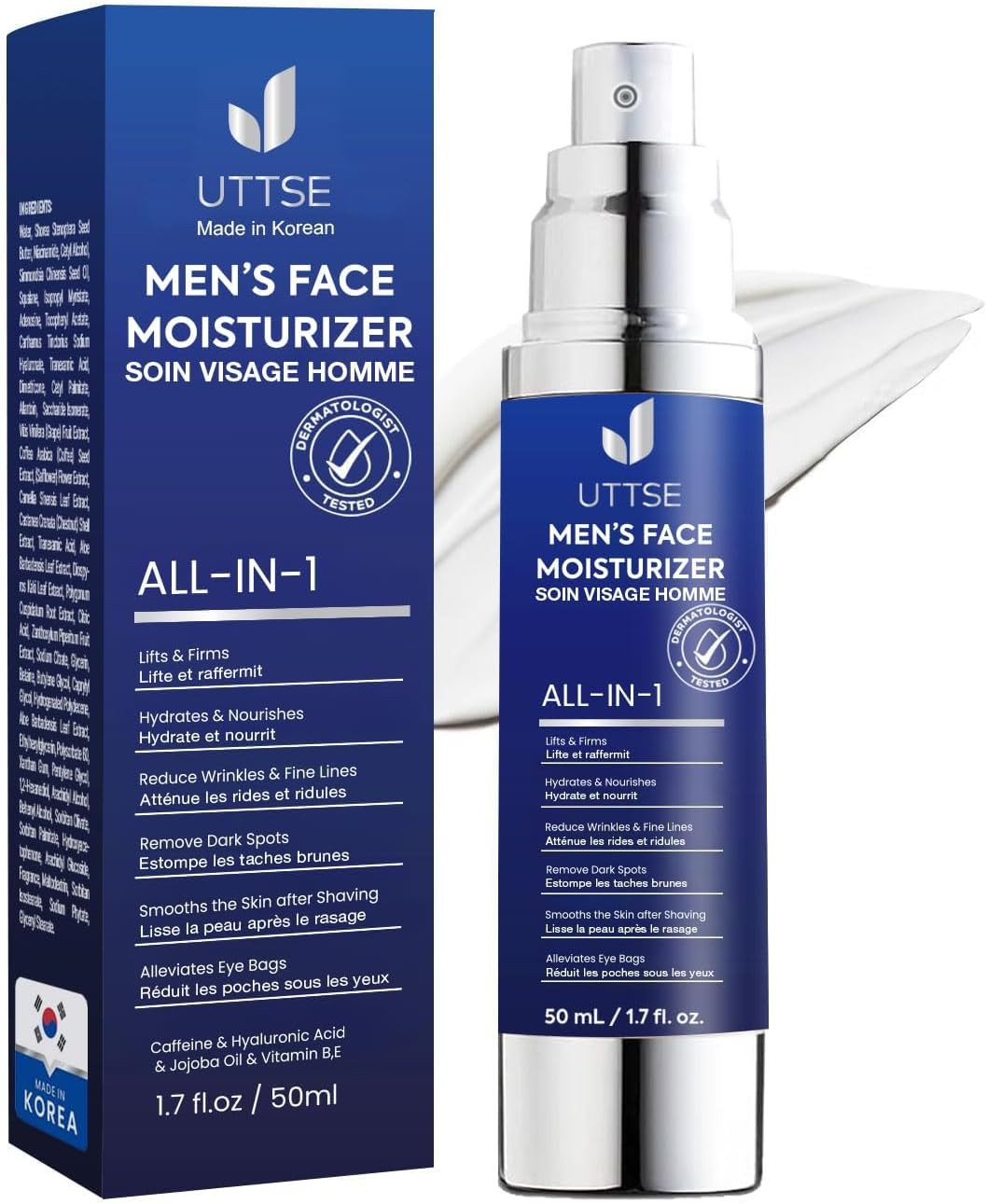 6-in-1 Face Moisturizer for Men: Anti Aging & Wrinkle Cream with Niacinamide, Hyaluronic Acid, Vitamins E Eye Bags Treatment